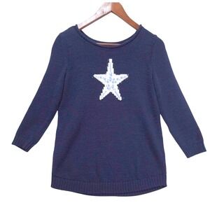 Talbots‎ Knit Sweater Women XS Star Blue Navy Beachy Cruise Pullover 3/4 sleeve